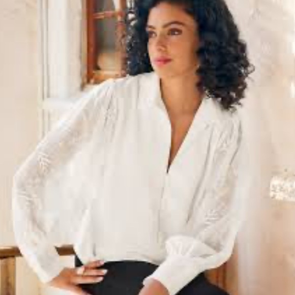 soft surroundings Loreanza Blouse White Embroidered Womrns SIZE L Romantic Boho - Picture 3 of 9